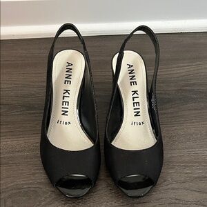 Anne Klein Black Slingback Peep Toe Heels